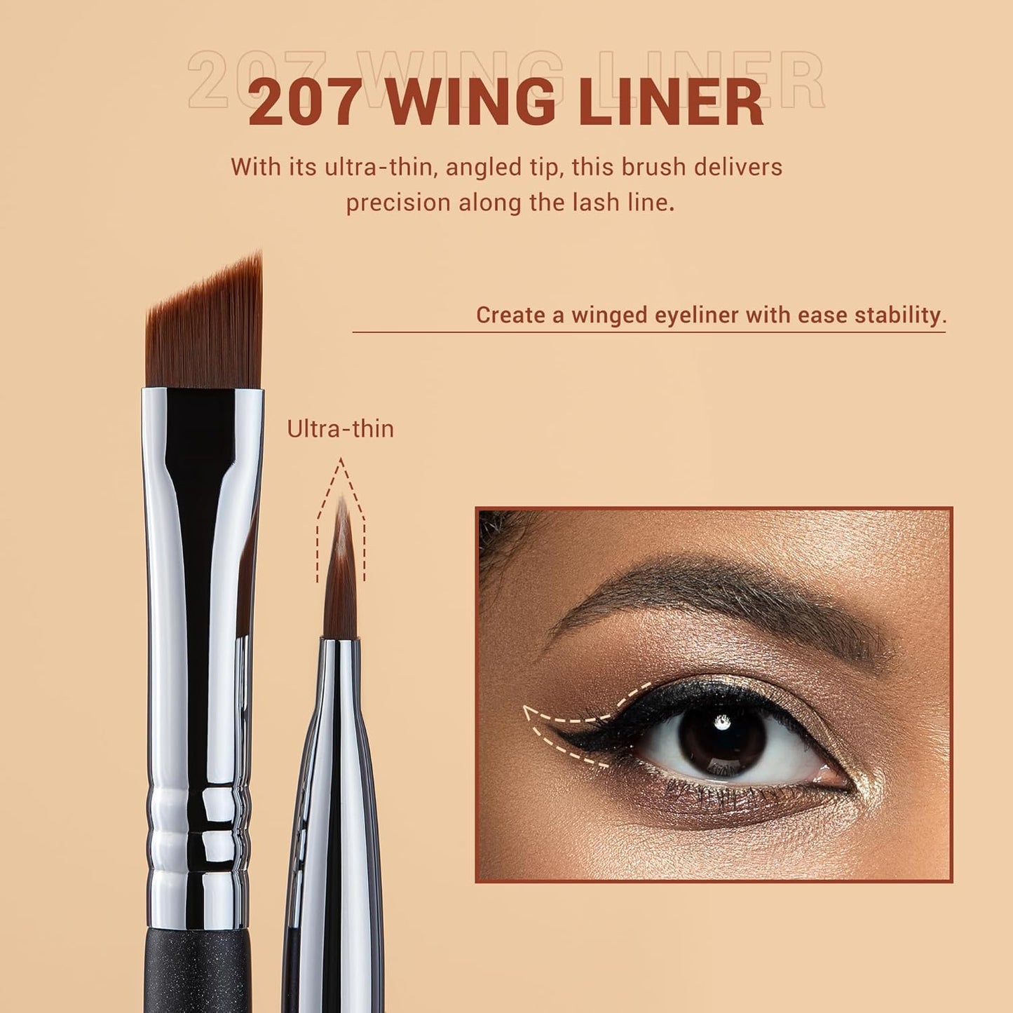 Jessup Abgewinkeltes Eyeliner Pinsel Set, 3-Teilig Pro Precision Eyelinerpinsel Fein Geflügelte Ultradünne Schräge Gel Makeup Pinsel Für Flüssigen Eyeliner Schwarz T345