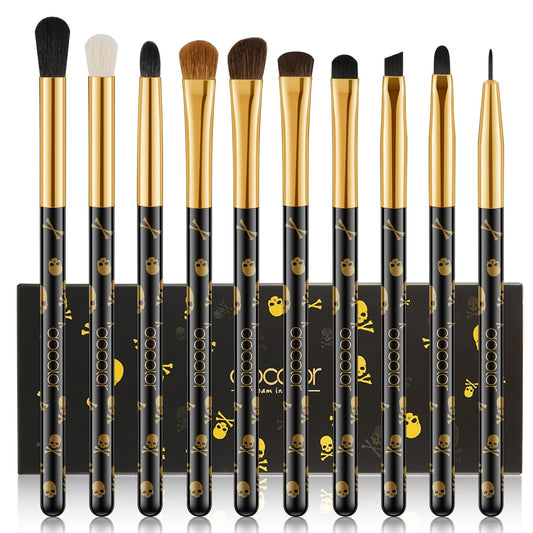 Gothic Lidschatten Pinselset 10 Stück Totenkopf-Druck Augen Make up Pinsel Augenpinsel Set Für Lidschatten Augenbraue Eyeliner Blending